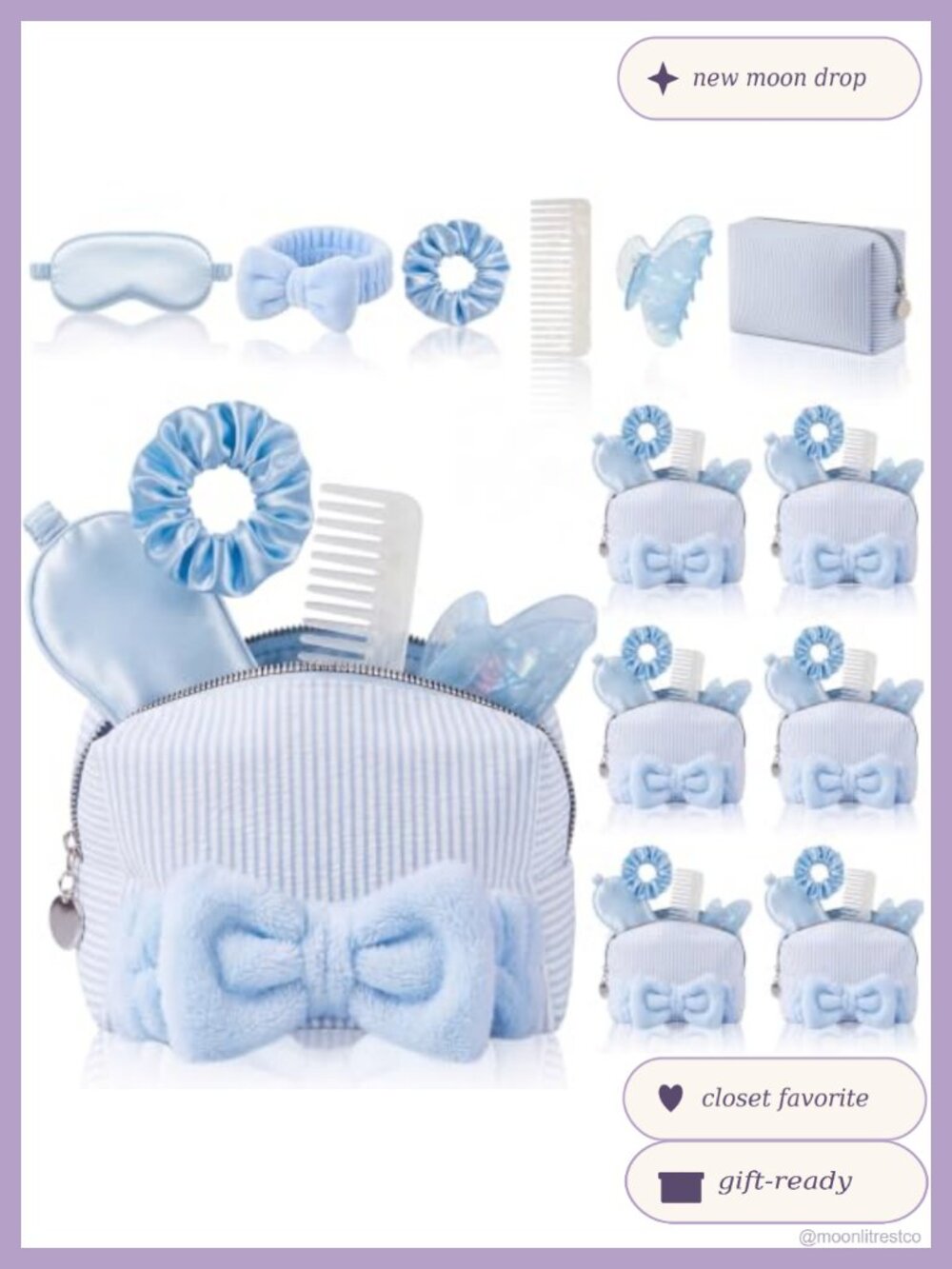 Bridal Party Gift Set 6 Cosmetic Bags Satin Sleep Masks Hair Accessories